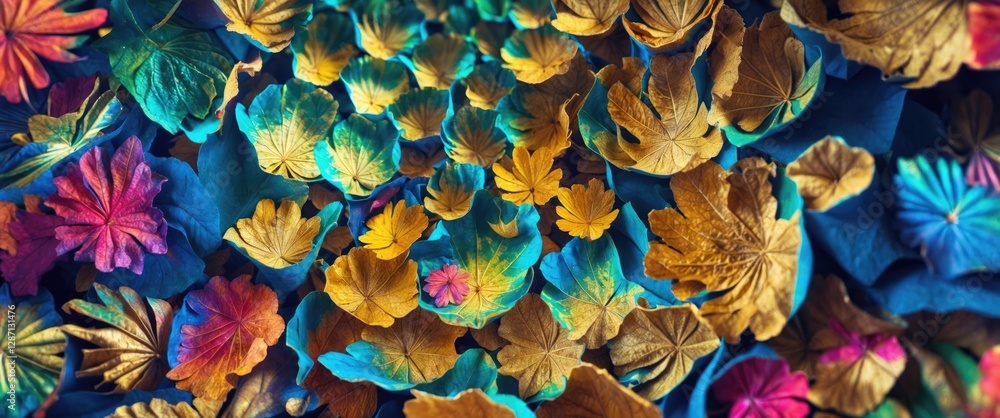 Aufkleber colorful textured leaves and foliage background with vibrant hues and intricate patterns for creativ