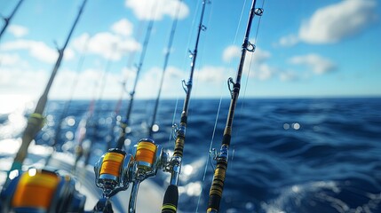 Ocean Fishing Rods Ready For Action On The Blue Water