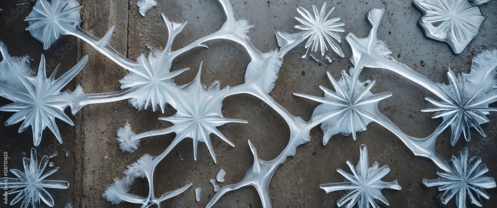 Aufkleber intricate ice formations on concrete surface showcasing unique natural patterns in wintery landscape