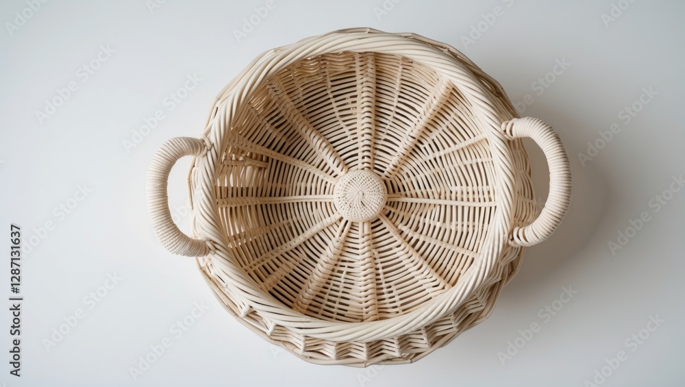 Aufkleber ivory artificial rattan wicker basket with lid top view isolated on white background perfect for hom