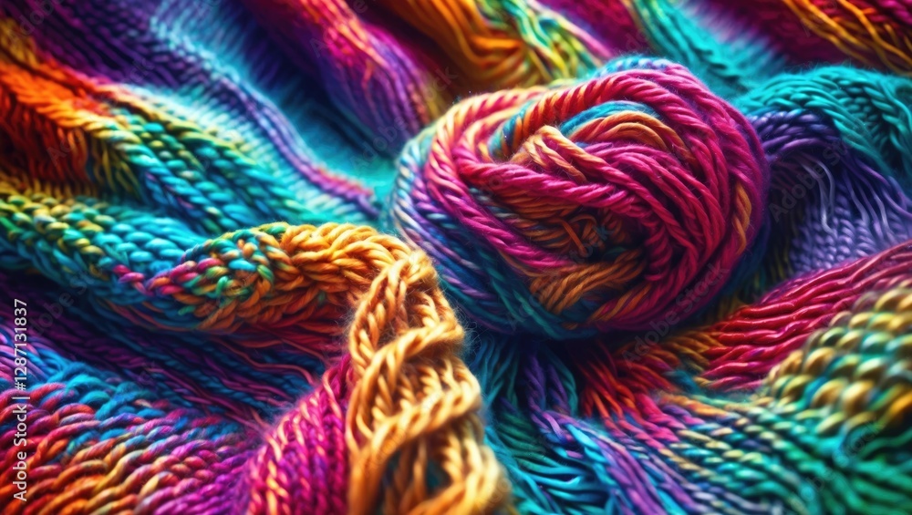 Leinwandbilder vibrant multicolored knitted fabric and wool yarn showcasing intricate texture and design in a close
