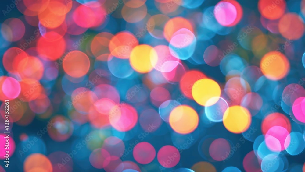 Poster Colorful abstract background with blurred circular light bokeh effect in bright hues creating a vibrant and dreamy atmosphere.
