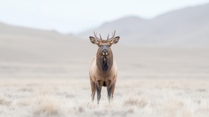 Obraz premium Elk in a vast plain landscape. Possible use Nature photography