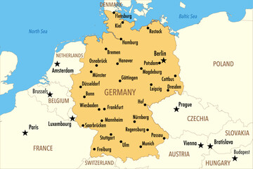 Vector Map of Germany with Major Cities and Neighboring Countries – Infographic Illustration