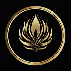 Golden floral emblem in circular frame	
