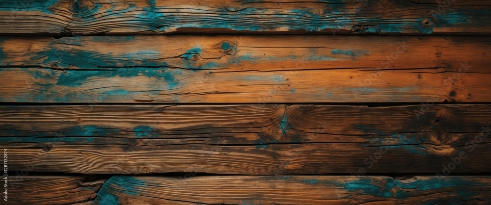 Poster textured wooden planks with a rustic finish featuring blue accents and rich brown tones for seamless