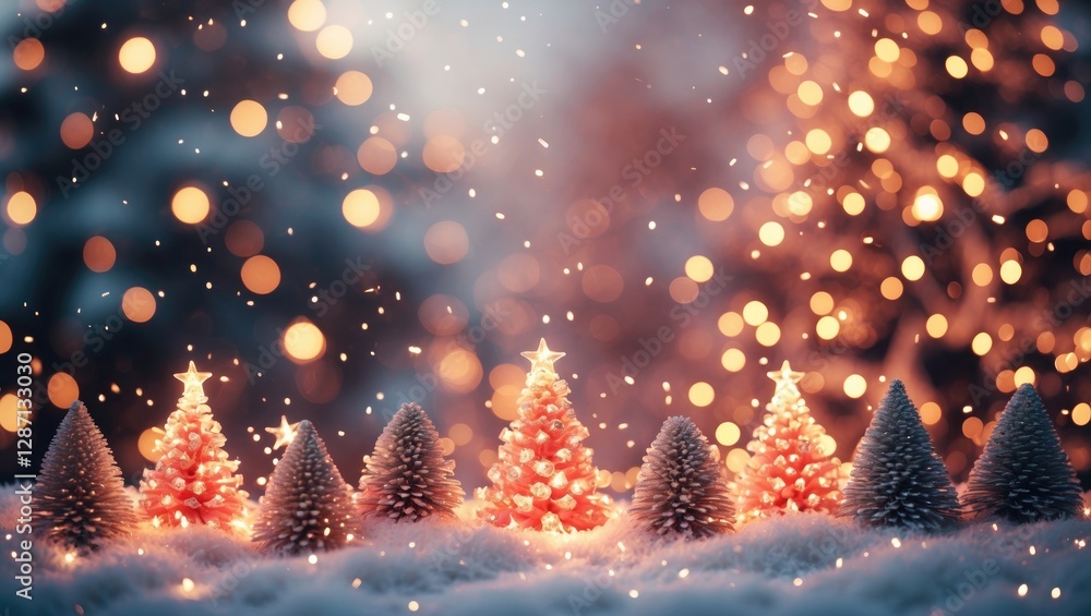 Fototapete sparkling christmas lights with bokeh effect featuring festive trees in living coral color creating 