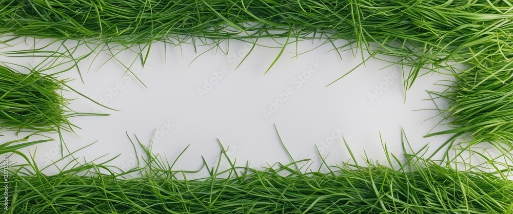 Poster Lush Green Grass Framing Empty White Space Ideal For Text or Graphics In A Clean Minimalist Style Design