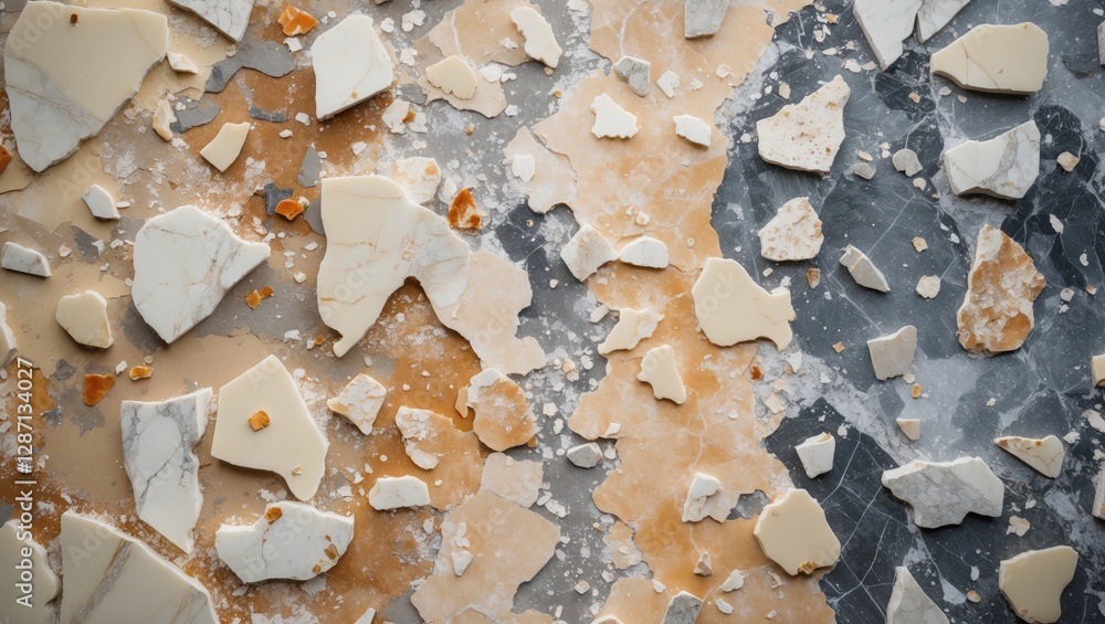 Poster Rustic marble tile fragments in ivory beige and gray tones showcasing high resolution texture for innovative design and flooring applications