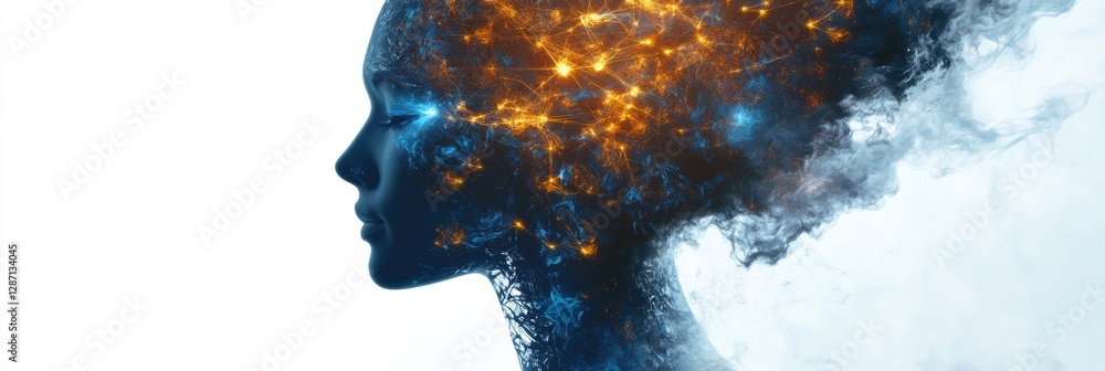 Leinwandbilder profile silhouette of a human head with glowing synapses representing the future of artificial intel