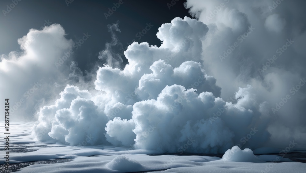 Aufkleber Realistic dry ice smoke clouds fog overlay ideal for cinematic compositions creating a mystical and atmospheric visual effect in various scenes.