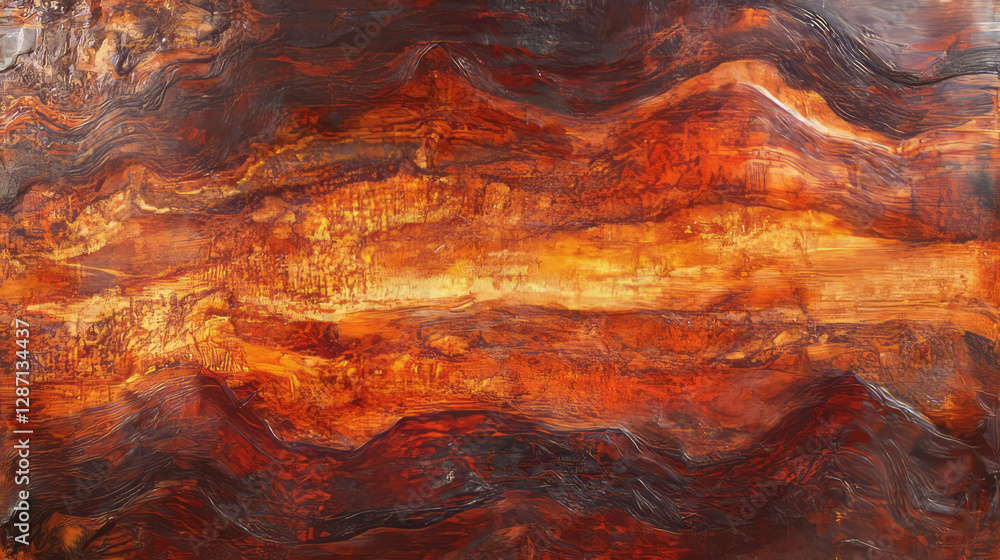 Poster abstract dark reddish brown teak texture with wavy patterns