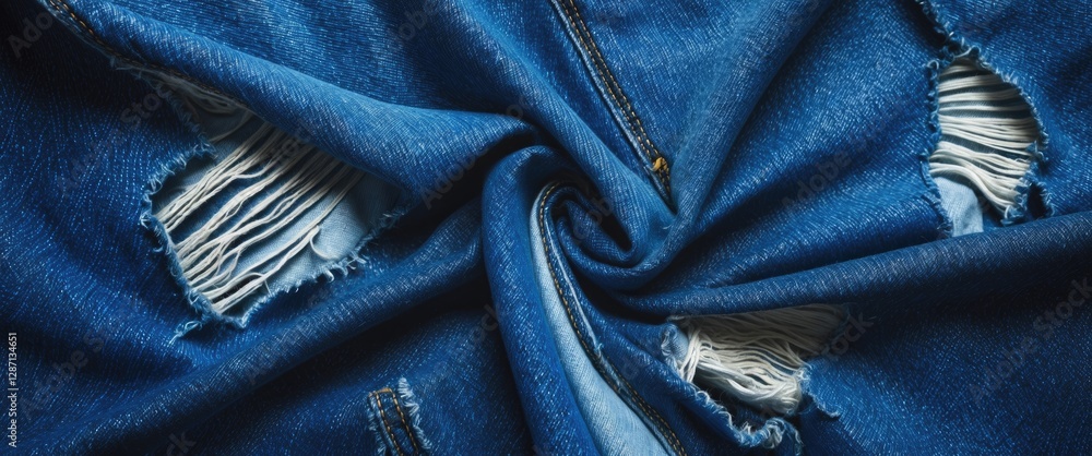 Poster Ripped denim fabric texture with blue pattern suitable for design backgrounds and promotional content featuring space for text integration