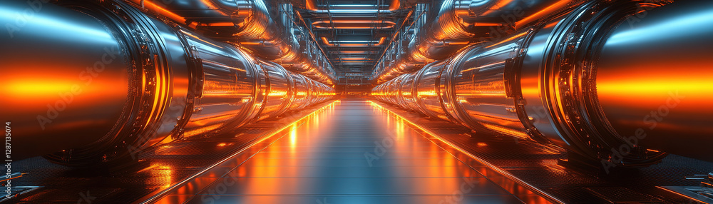 Poster futuristic energy flow tech lab digital environment illuminated tunnel abstract concept