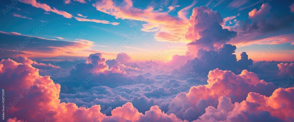 Aufkleber vibrant abstract sky with colorful clouds and soft sunset glows illustrating serene atmospheric beau