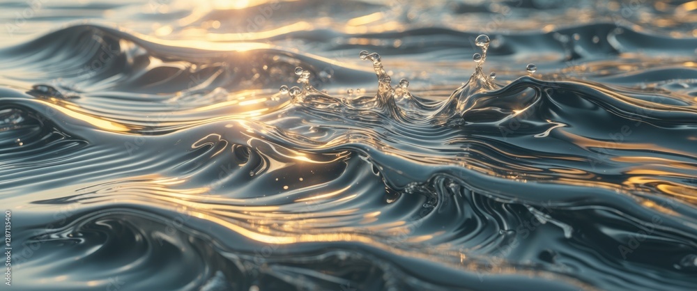 Aufkleber Calm water surface texture with ripples and splashes illuminated by sunlight Abstract background for cosmetic products and nature themes