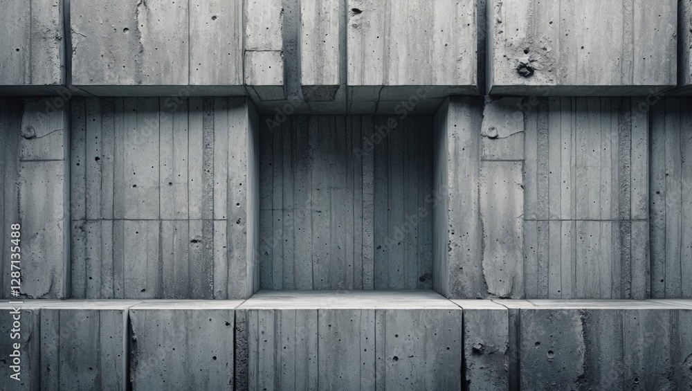 Poster Abstract textured concrete wall surface with a modern architectural design emphasizing depth and structure.