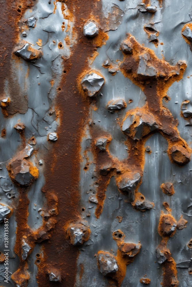 Aufkleber rusty metal texture with jagged protrusions and a distressed gray surface showcasing corrosion patte
