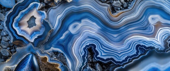 Obraz premium Blue Lace Agate Macro Photography Showcasing Intricate Banding Patterns and Natural Beauty in Stunning Detail