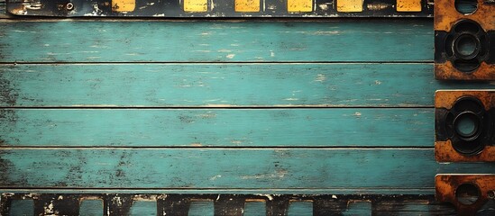 Aged Teal Wooden Surface with Filmstrip