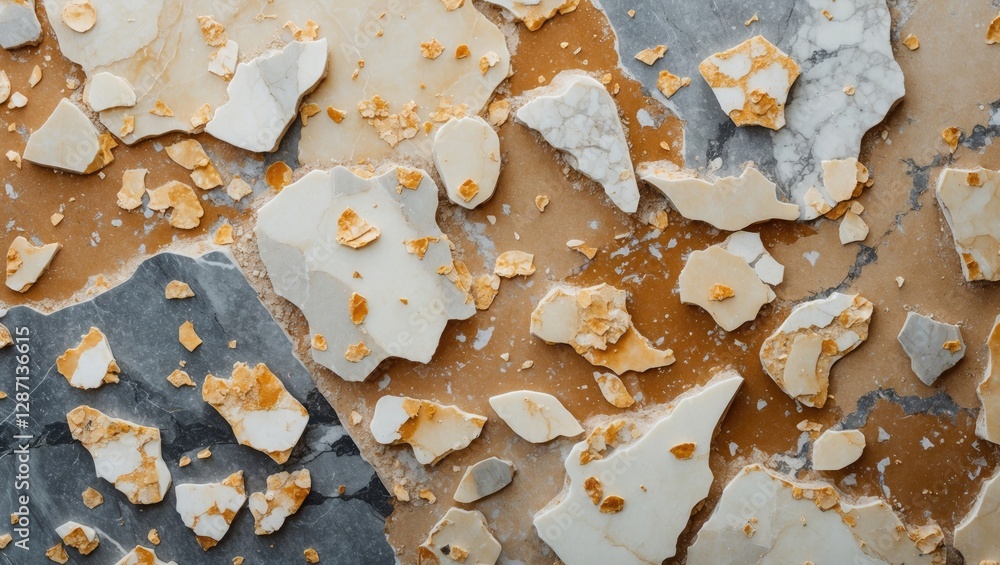 Poster rustic marble texture in ivory, beige, and gray tones featuring chips and flakes for use in floor an