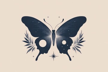 Night butterfly with stars and crescent	