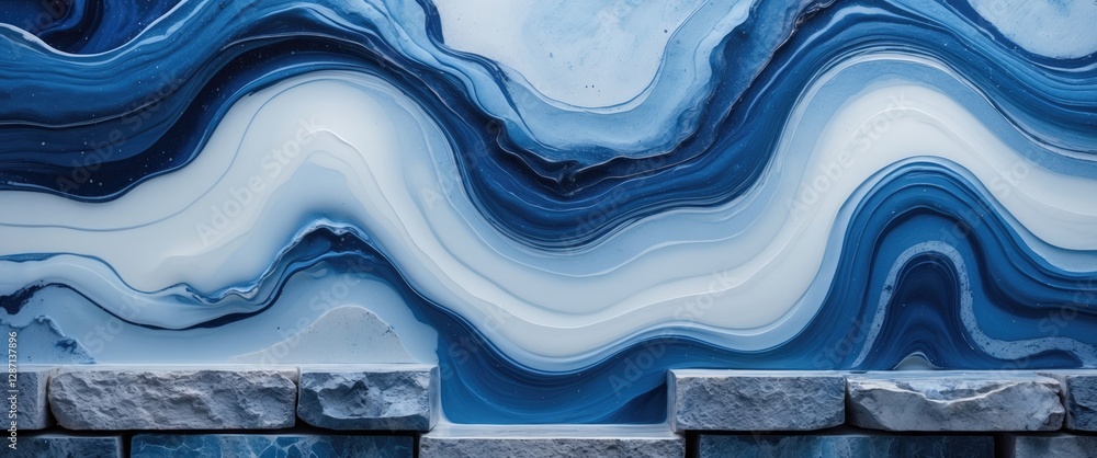 Aufkleber Abstract fluid art background featuring light blue and denim hues with a wavy marble pattern and stone texture, ideal for creative projects.