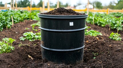 Compost Bin in Vegetable Garden - Sustainable Gardening and Organic Farming Concept