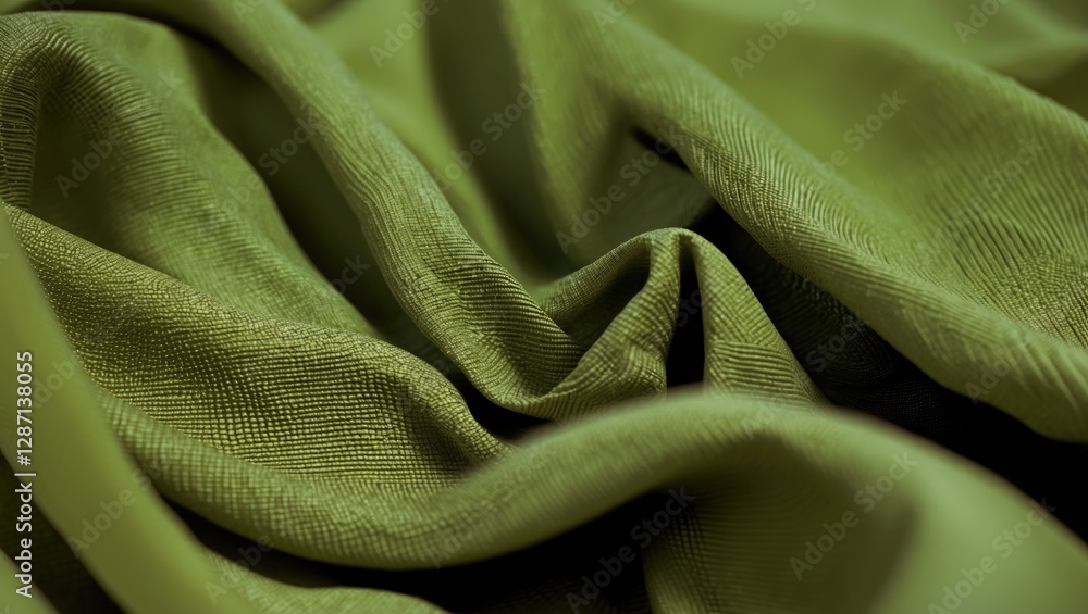 Poster Khaki fabric texture with intricate folds showcasing soft draping and subtle sheen perfect for textile and fashion design backgrounds.