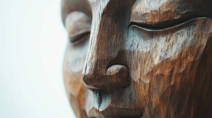 Serene wooden sculpture with teak texture and oiled finish