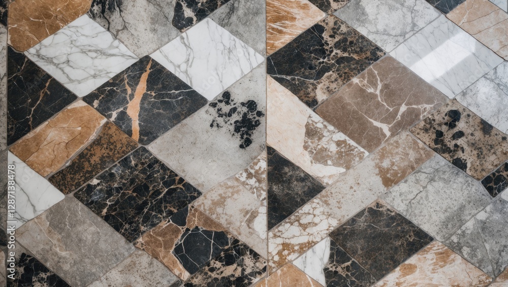 Wall mural Elegant marble floor design featuring a geometric pattern with contrasting colors and textures, ideal for interior decoration.