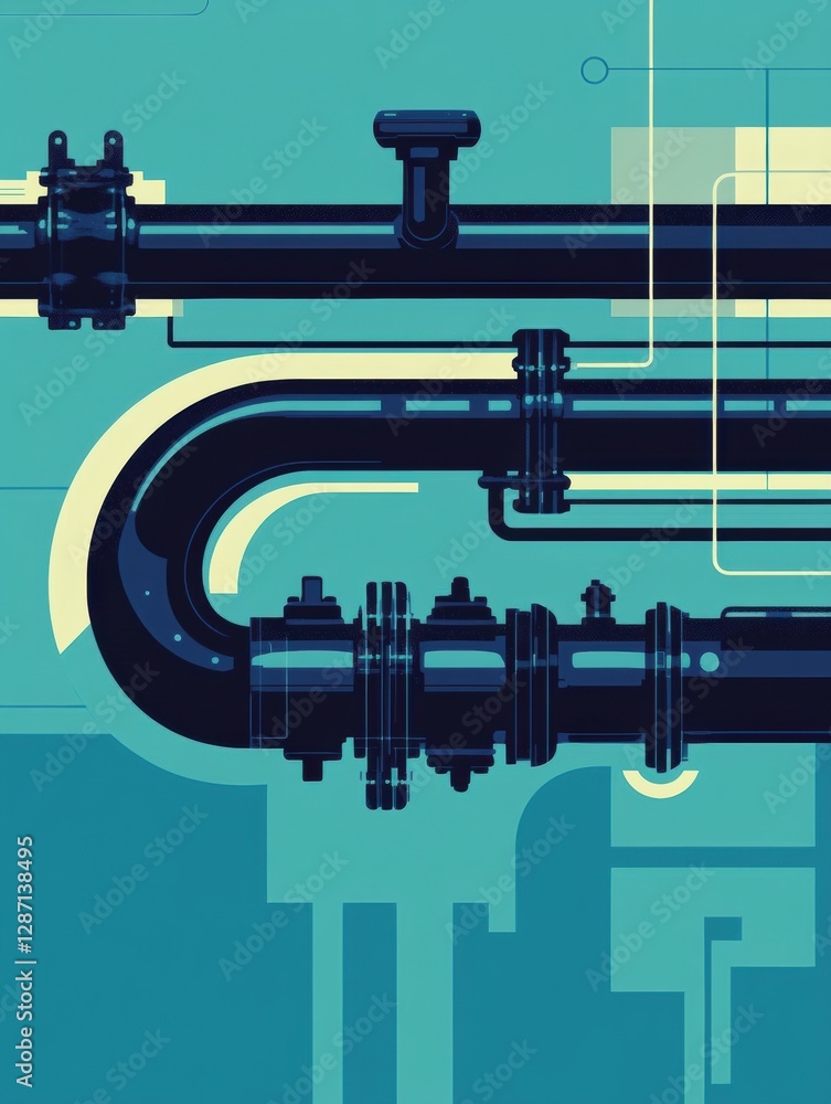 Fototapete minimalist infographic showcasing gas pipeline flow in an abstract design with clear connections and