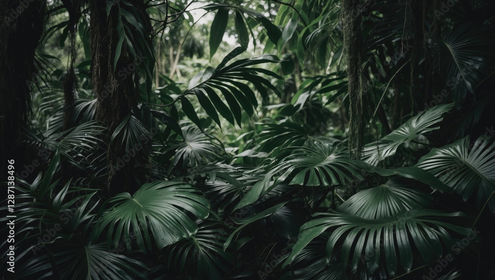 Aufkleber tropical jungle foliage with lush green leaves creating a dense forest backdrop ideal for nature-the