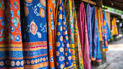 Vibrant display of Kulon Progo batik cloths showcasing diverse patterns and colors, celebrating Indonesia's rich textile heritage.