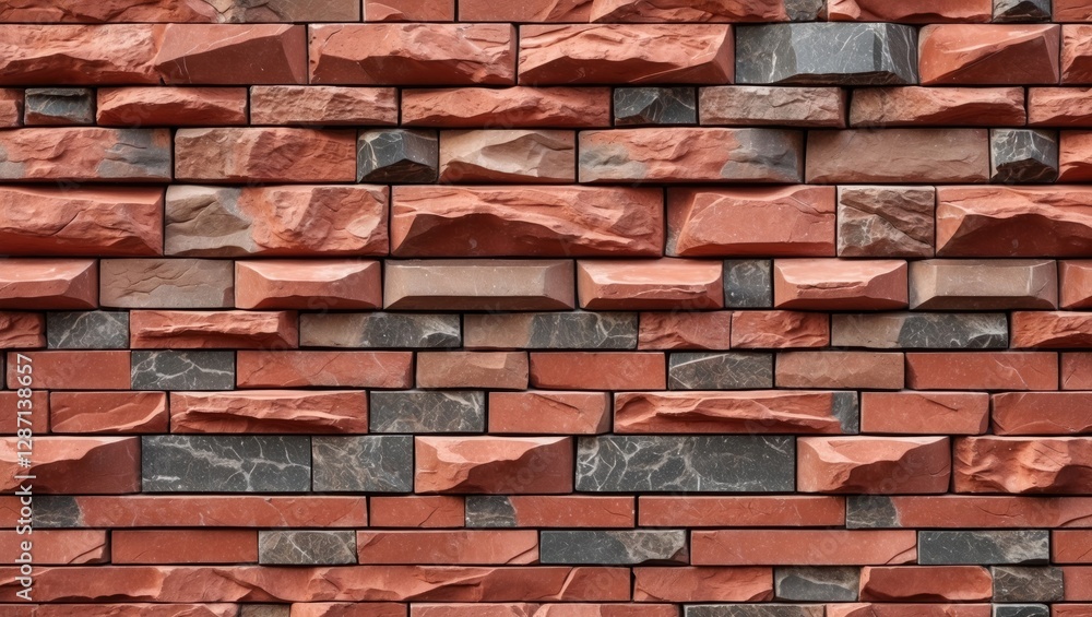 Aufkleber Textured red stone wall cladding featuring terracotta sandstone and granite masonry in a horizontal layout showcasing unique patterns.