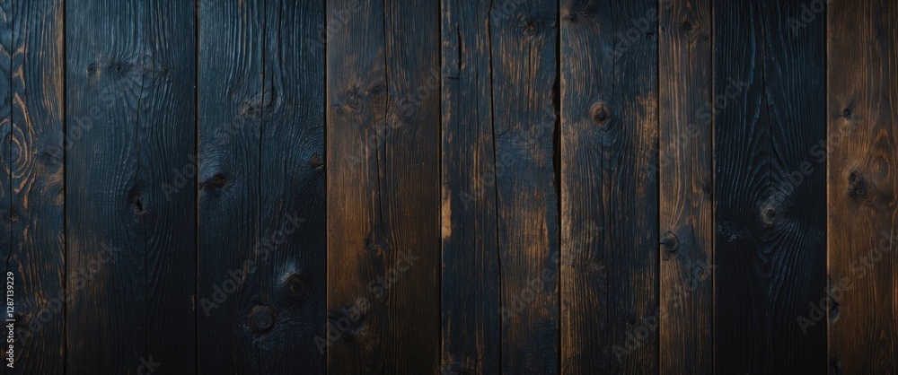 Poster dark brushed oak wood texture with rustic grain pattern creating an aged and distressed appearance, 