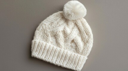 Cozy Knitted White Beanie Hat with Pom Pom for Winter Fashion
