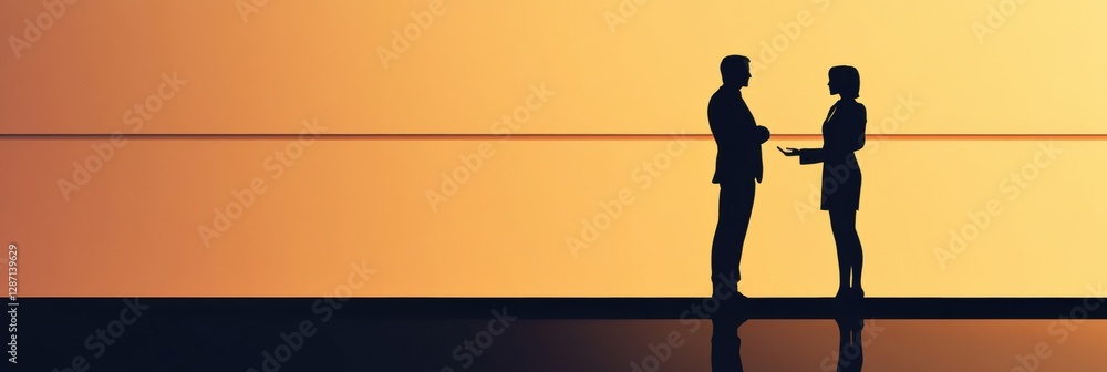 Aufkleber two professionals discuss ideas against a vibrant sunset background in a modern environment. generat