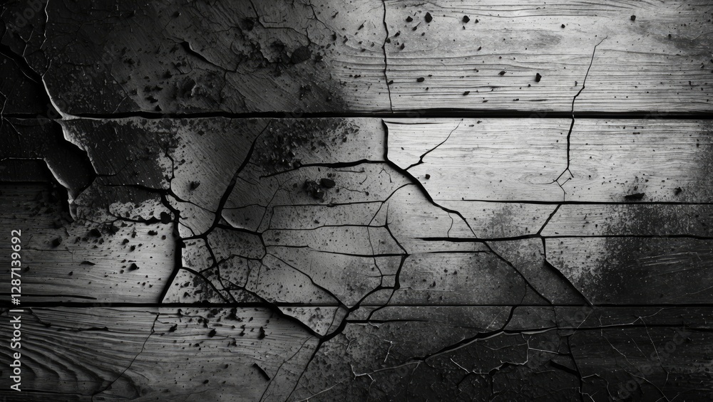 Poster grunge black and white cracked texture for distressed background effects on wood surfaces abstract o