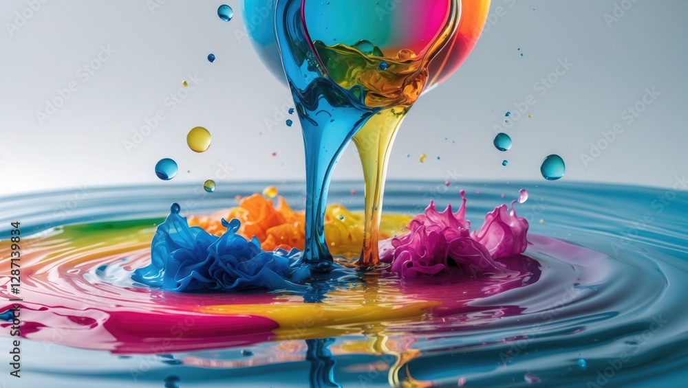 Poster Dynamic ink colors swirling in liquid with splashes and vibrant tentacles captured against a smooth background for an abstract artistic effect.