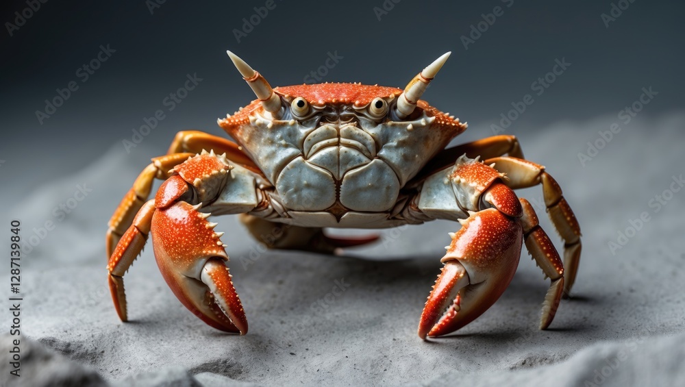 Poster vibrant close-up of a horse crab against neutral background with space for text or branding