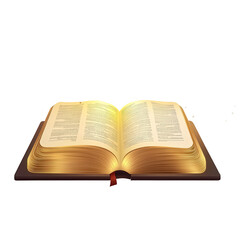 A single open Bible with golden light emanating from its pages, surrounded by a gentle halo effect, minimalist cut-out style, transparent background, PNG