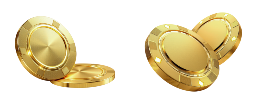 Shiny Gold Coins Illustrating Wealth and Prosperity in Gaming and Financial Themes, Isolated on Transparent and White Background