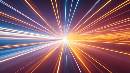 Dynamic long exposure light trails creating an abstract burst of glowing colors in a vibrant and energetic backdrop.