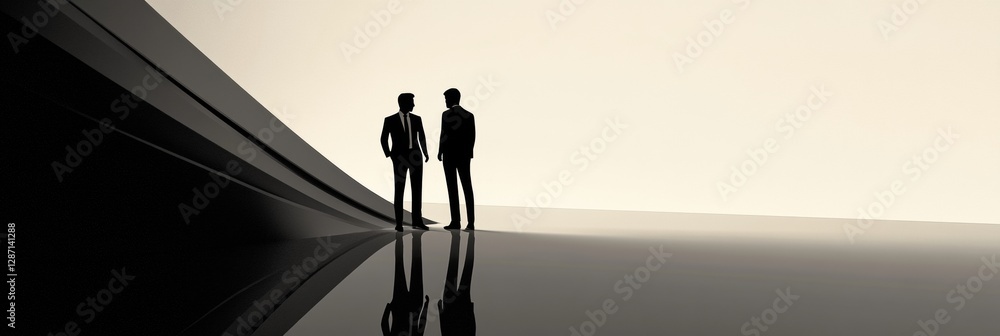 Aufkleber business professionals engage in conversation against a minimalist backdrop at twilight. generative 