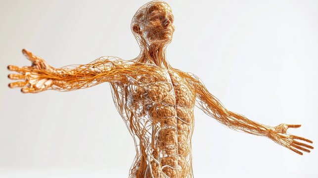 Comprehensive 3D illustration of human lymphatic system, isolated on white background. 