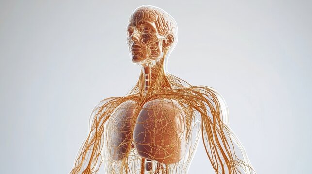 Comprehensive 3D illustration of human lymphatic system, isolated on white background. 