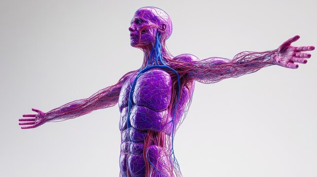 Comprehensive 3D illustration of human lymphatic system, isolated on white background. 