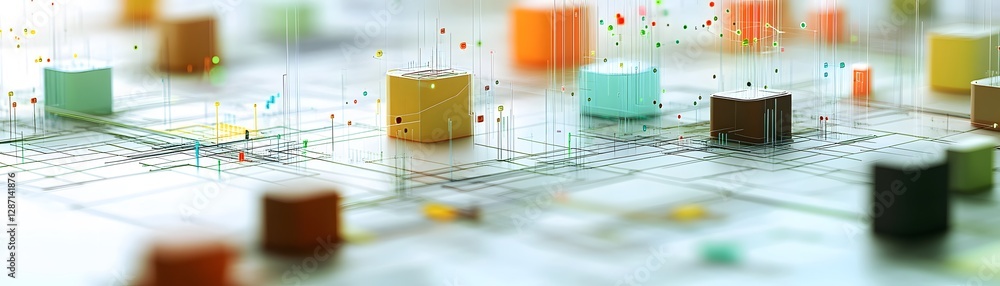 Aufkleber a close-up of colorful geometric shapes on a digital grid, representing modern technology, innovatio