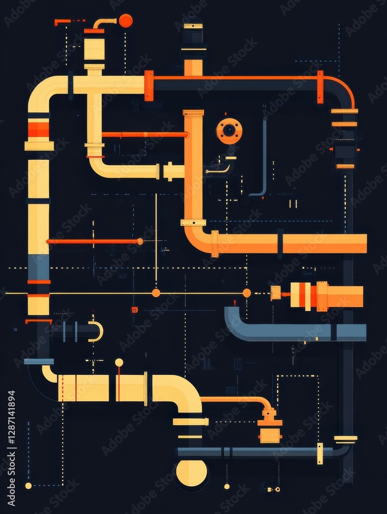 Poster gas pipelines infographic shows flow patterns and connections within a minimalist design across a da